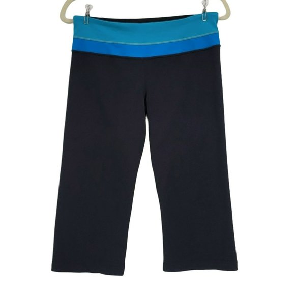 lululemon athletica Pants - Lululemon Athletica Black Blue Crop Capri Yoga Activewear Pants Womens 8